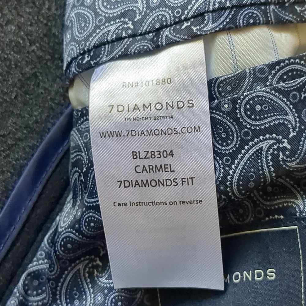 7Diamonds‎ Fit Sport Coat Blazer Medium Charcoal Black Royal Blue EXCELLENT COND